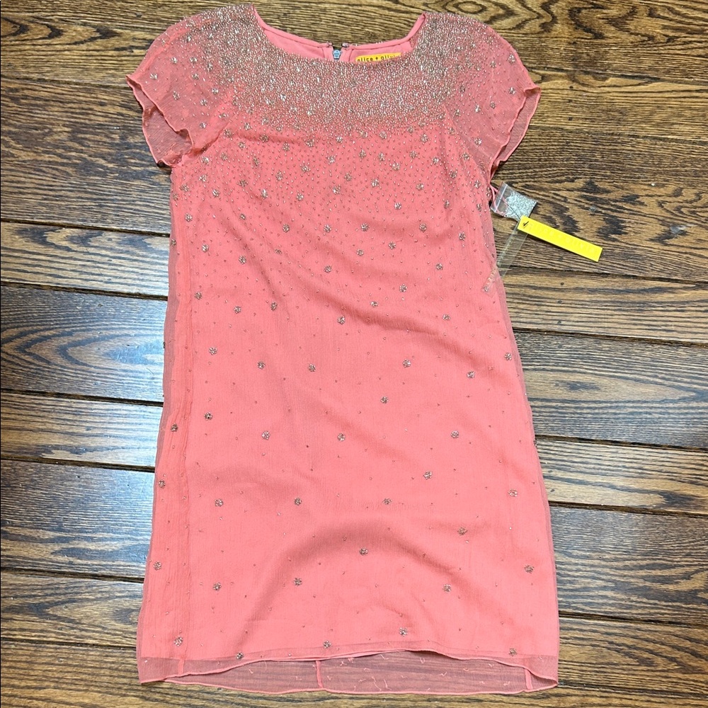 Alice + Olivia brand new Coral Dress with Silver Accents